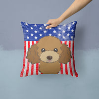 American Flag and Chocolate Brown Poodle Fabric Decorative Pillow BB2186PW1414
