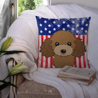American Flag and Chocolate Brown Poodle Fabric Decorative Pillow BB2186PW1414