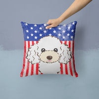 American Flag and White Poodle Fabric Decorative Pillow BB2187PW1414