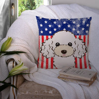 American Flag and White Poodle Fabric Decorative Pillow BB2187PW1414
