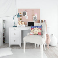 American Flag and Buff Poodle Fabric Decorative Pillow BB2188PW1414