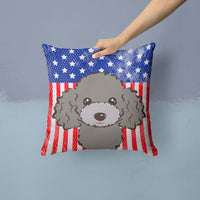 American Flag and Silver Gray Poodle Fabric Decorative Pillow BB2189PW1414