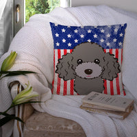 American Flag and Silver Gray Poodle Fabric Decorative Pillow BB2189PW1414