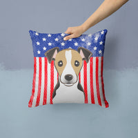 American Flag and Jack Russell Terrier Fabric Decorative Pillow BB2191PW1414