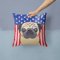 American Flag and Fawn Pug Fabric Decorative Pillow BB2192PW1414