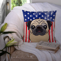American Flag and Fawn Pug Fabric Decorative Pillow BB2192PW1414
