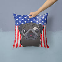 American Flag and Black Pug Fabric Decorative Pillow BB2193PW1414