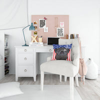 American Flag and Black Pug Fabric Decorative Pillow BB2193PW1414
