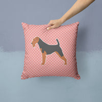 Airedale Terrier Checkerboard Pink Fabric Decorative Pillow BB3657PW1414