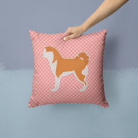 Akita Checkerboard Pink Fabric Decorative Pillow BB3672PW1414