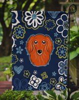 Blue Flowers Longhair Red Dachshund Flag Garden Size BB5065GF