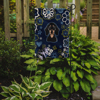 Blue Flowers Smooth Black and Tan Dachshund Flag Garden Size BB5066GF