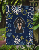Blue Flowers Smooth Black and Tan Dachshund Flag Garden Size BB5066GF