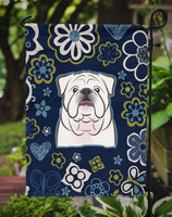 Blue Flowers White English Bulldog  Flag Garden Size BB5071GF