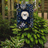 Blue Flowers Pekingese Flag Garden Size