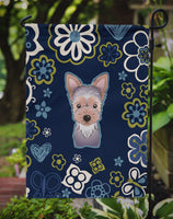 Blue Flowers Yorkie Puppy Flag Garden Size BB5083GF