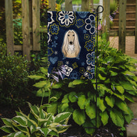 Blue Flowers Afghan Hound Flag Garden Size
