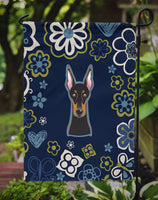Blue Flowers Doberman Pinscher Flag Garden Size