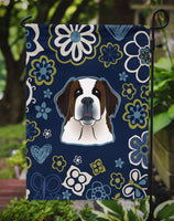 Blue Flowers Saint Bernard Flag Garden Size BB5097GF