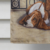 Basset Hound at the gate Flag Canvas House Size BDBA0312CHF