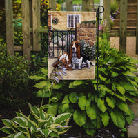 Basset Hound at the gate Flag Garden Size BDBA0312GF