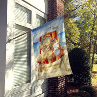 Summer Teddy Bear and Cat on Beach Flag Canvas House Size CDCO0336CHF