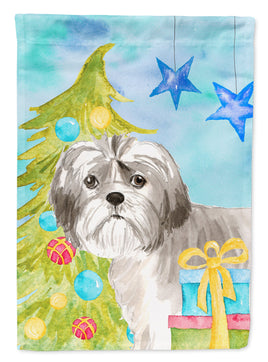 Christmas Tree Shih Tzu Puppy Flag Canvas House Size CK1862CHF