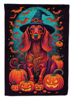 Longhair Dachshund Witchy Halloween House Flag