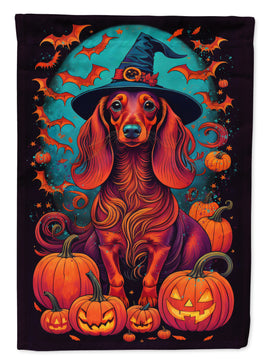 Longhair Dachshund Witchy Halloween House Flag