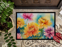 Chrysanthemums in Watercolor Indoor or Outdoor Mat 24x36