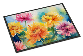 Chrysanthemums in Watercolor Indoor or Outdoor Mat 24x36
