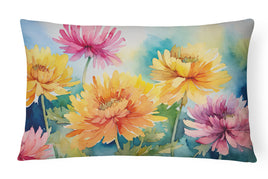 Chrysanthemums in Watercolor Fabric Decorative Pillow