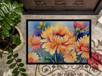 Chrysanthemums in Watercolor Doormat 18x27