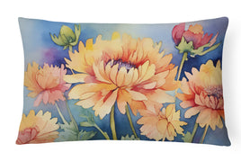 Chrysanthemums in Watercolor Fabric Decorative Pillow