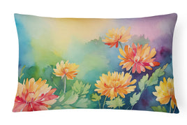 Chrysanthemums in Watercolor Fabric Decorative Pillow