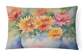Chrysanthemums in Watercolor Fabric Decorative Pillow