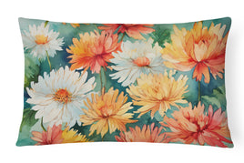 Chrysanthemums in Watercolor Fabric Decorative Pillow