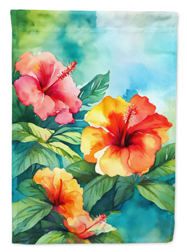 Hawaii Hawaiian Hibiscus in Watercolor House Flag