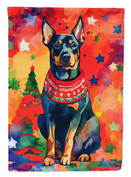Doberman Pinscher Christmas House Flag