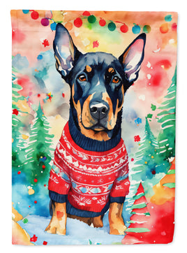 Doberman Pinscher Christmas House Flag
