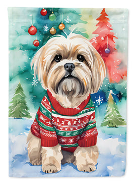 Lhasa Apso Christmas House Flag