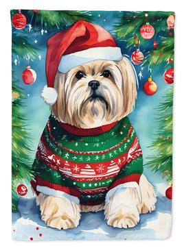 Lhasa Apso Christmas House Flag