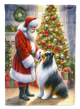 Collie and Santa Claus Garden Flag