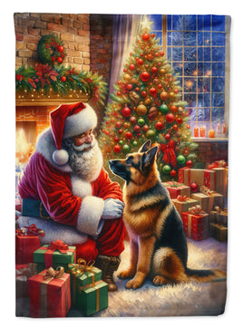 German Shepherd and Santa Claus House Flag