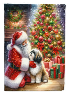 Lhasa Apso and Santa Claus House Flag