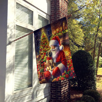 Fawn Pug and Santa Claus House Flag