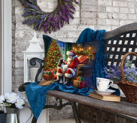 Welsh Springer Spaniel and Santa Claus Throw Pillow