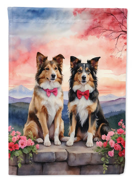 Collie Two Hearts House Flag
