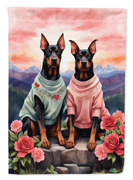 Doberman Pinscher Two Hearts House Flag