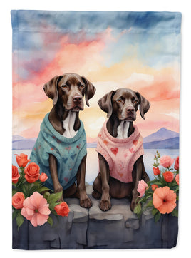 German Shorthaired Pointer Two Hearts House Flag